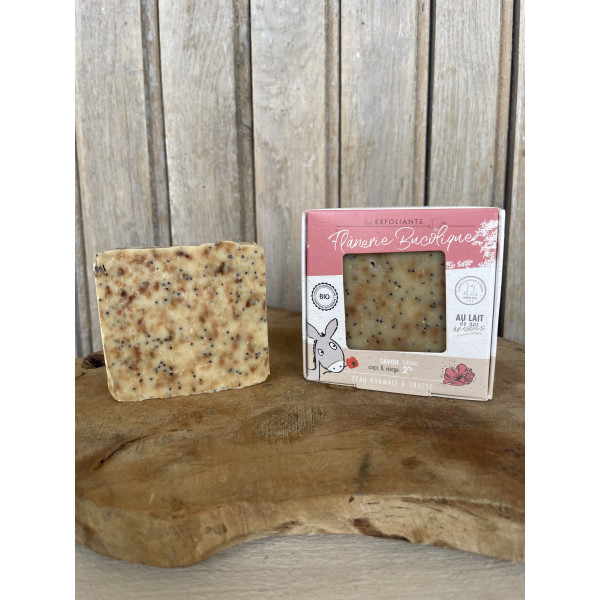Savon exfoliant bio et artisanal au lait d'ânesse & coquelicot - Flânerie bucolique