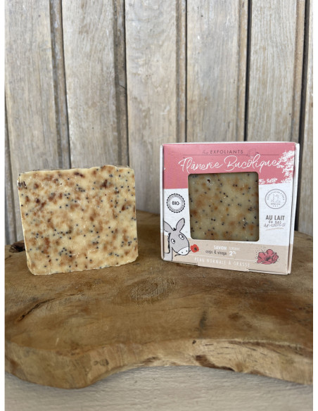 Savon exfoliant bio et artisanal au lait d'ânesse & coquelicot - Flânerie bucolique