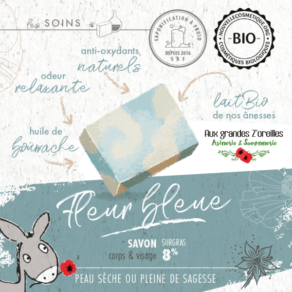 Savon bio surgras 8% au lait de nos ânesses et huile de bourrache