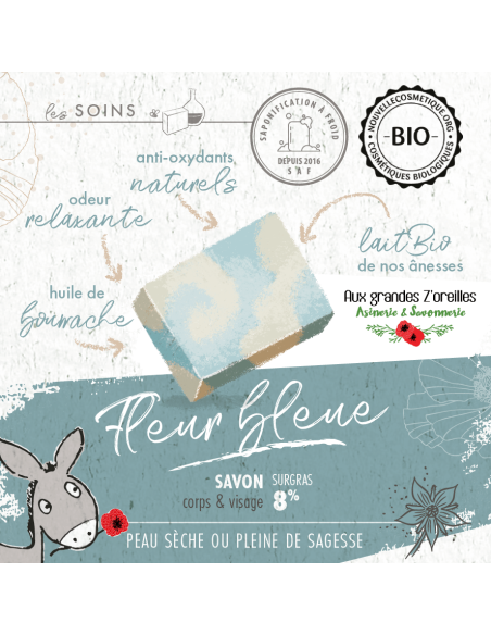 Savon bio surgras 8% au lait de nos ânesses et huile de bourrache