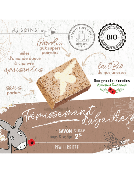 Savon bio à la propolis & au lait de nos ânesses - Frémissement d'abeille