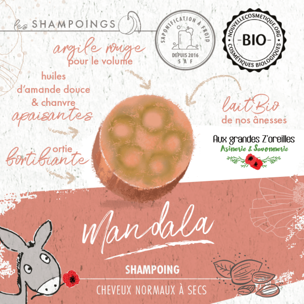 Shampoing solide bio au lait d'ânesse et huile d'amande douce - Mandala