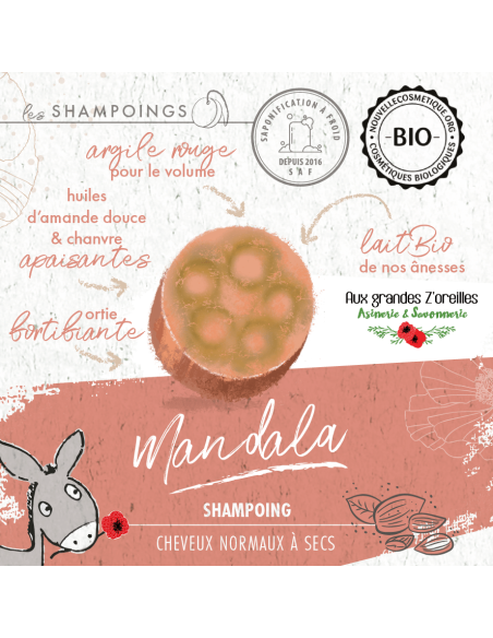 Shampoing solide bio au lait d'ânesse et huile d'amande douce - Mandala