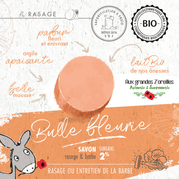 Savon de rasage bio au lait d'ânesse - géranium rosat & patchouli