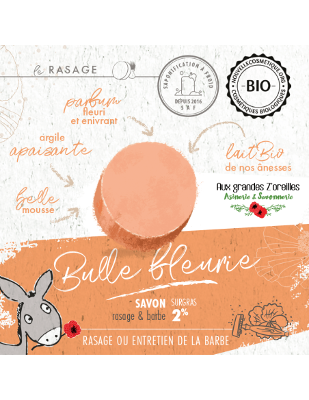 Savon de rasage bio au lait d'ânesse - géranium rosat & patchouli
