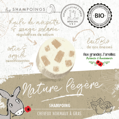 Shampoing solide bio pour cheveux normaux à gras au lait d'ânesse 2