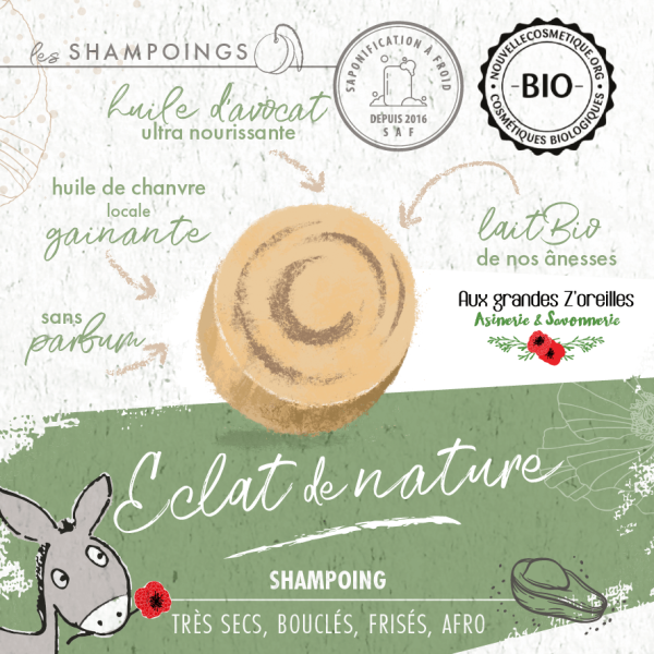 Shampoing solide bio pour cheveux frisés, bouclés & afros