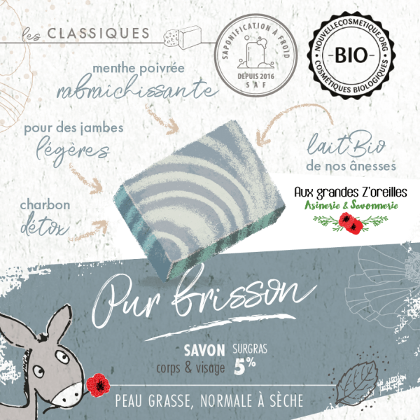 Savon bio au lait d'ânesse et à la menthe poivrée - Pur frisson