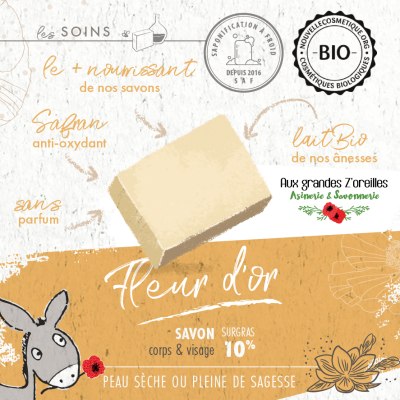Savon bio au lait d'ânesse & au pistil de safran - Fleur d'or 2