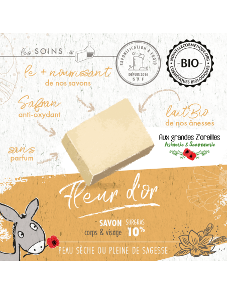 Savon bio au lait d'ânesse & au pistil de safran - Fleur d'or